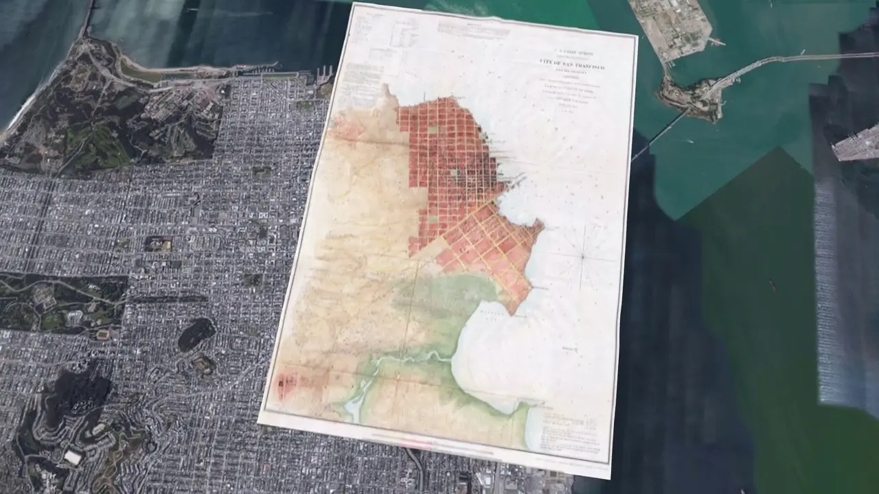 Science data visualization of San Francisco historical map overlays