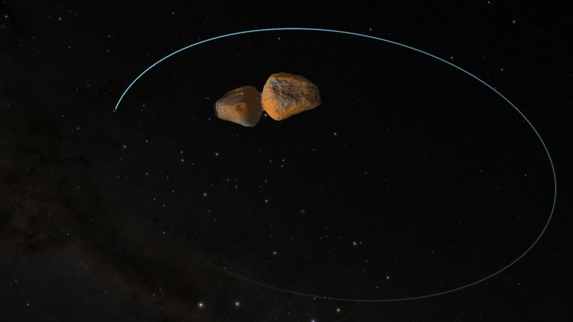 hektor Visualization of asteroid 624 Hektor, the largest Trojan asteroid, and its moon Skamandrios. Observing data suggests Hektor has a bilobate structure as shown.